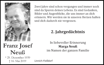 Traueranzeige von Franz Josef Neuß von Zeitung am Sonntag