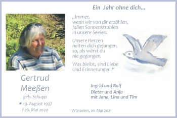 Traueranzeige von Gertrud Meeßen von Zeitung am Sonntag