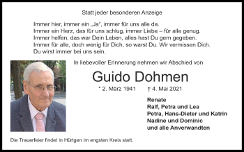 Traueranzeige von Guido Dohmen von Zeitung am Sonntag