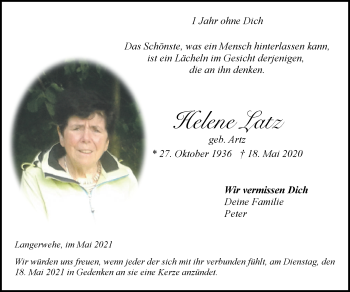 Traueranzeige von Helene Latz von Zeitung am Sonntag