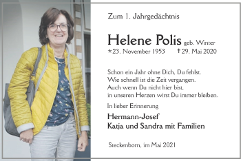Traueranzeige von Helene Polis von Zeitung am Sonntag