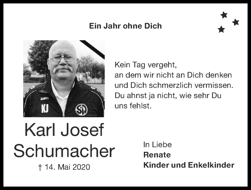  Traueranzeige für Karl Josef Schumacher vom 16.05.2021 aus Zeitung am Sonntag