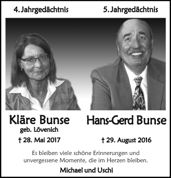 Traueranzeige von Kläre Bunse von Zeitung am Sonntag