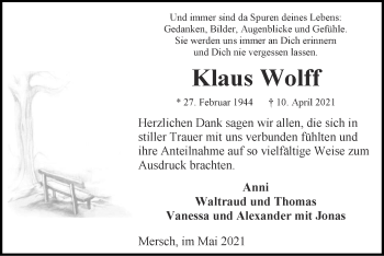 Traueranzeige von Klaus Wolff von Zeitung am Sonntag