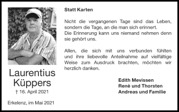 Traueranzeige von Laurentius Küppers von Zeitung am Sonntag