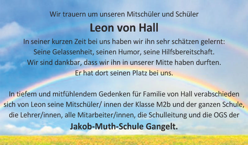  Traueranzeige für Leon Lukas von Hall vom 30.05.2021 aus Zeitung am Sonntag