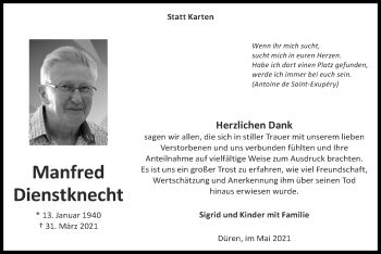 Traueranzeige von Manfred Dienstknecht von Zeitung am Sonntag