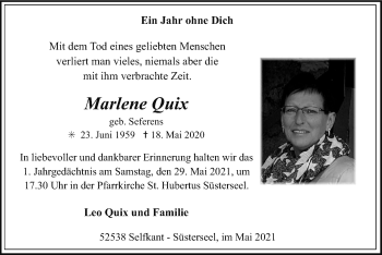 Traueranzeige von Marlene Quix von Zeitung am Sonntag