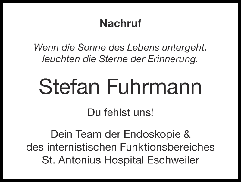  Traueranzeige für Stefan Fuhrmann vom 23.05.2021 aus Zeitung am Sonntag