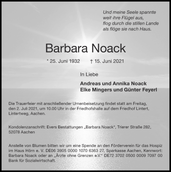 Traueranzeige von Barbara Noack von Zeitung am Sonntag