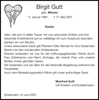 Traueranzeige von Birgit Gutt von Zeitung am Sonntag