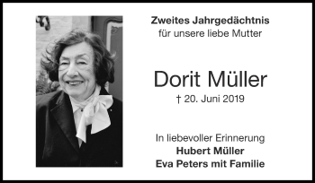 Traueranzeige von Dorit Müller von Zeitung am Sonntag
