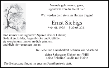 Traueranzeige von Ernst Siebigs von Zeitung am Sonntag