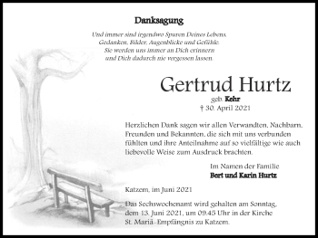 Traueranzeige von Gertrud Hurtz von Zeitung am Sonntag