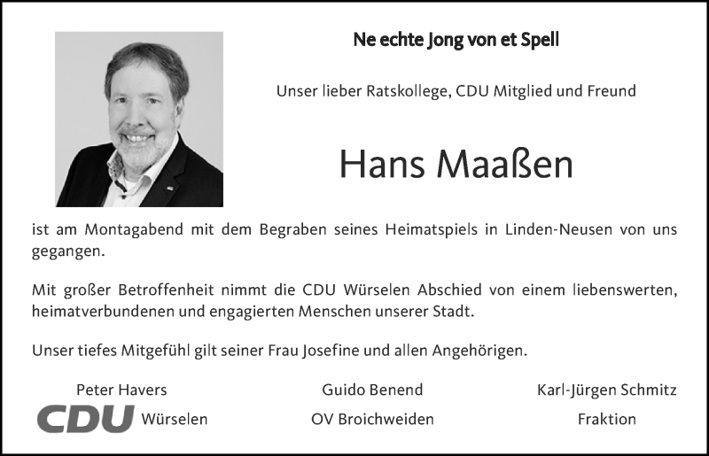  Traueranzeige für Hans Maaßen vom 13.06.2021 aus Zeitung am Sonntag