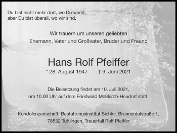 Traueranzeige von Hans Rolf Pfeiffer von Zeitung am Sonntag