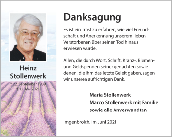 Traueranzeige von Heinz  Stollenwerk von Aachener Zeitung / Aachener Nachrichten