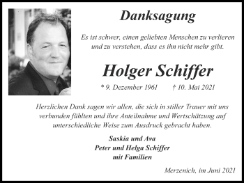 Traueranzeige von Holger Schiffer von Zeitung am Sonntag