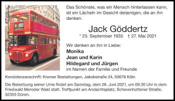 Traueranzeige von Jack Göddertz von Aachener Zeitung / Aachener Nachrichten