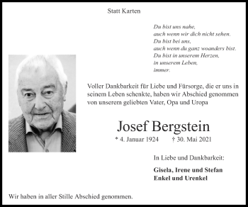 Traueranzeige von Josef Bergstein von Zeitung am Sonntag
