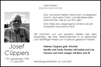 Traueranzeige von Josef Cüppers von Zeitung am Sonntag