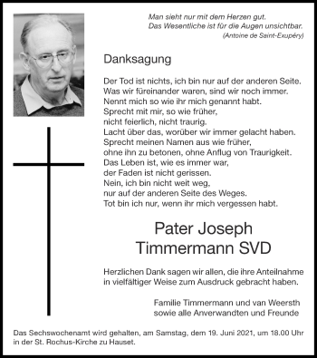 Traueranzeige von Joseph Timmermann von Zeitung am Sonntag