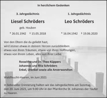 Traueranzeige von Liesel Schröders von Zeitung am Sonntag