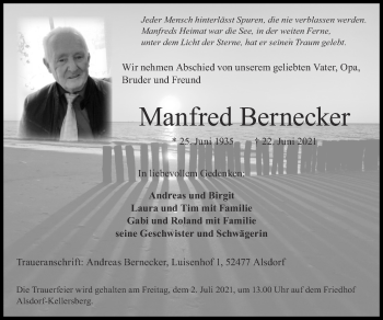Traueranzeige von Manfred Bernecker von Zeitung am Sonntag