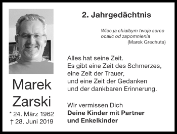 Traueranzeige von Marek Zarski von Zeitung am Sonntag