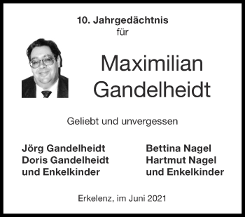 Traueranzeige von Maximilian Gandelheidt von Zeitung am Sonntag