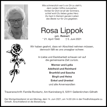 Traueranzeige von Rosa Lippok von Zeitung am Sonntag