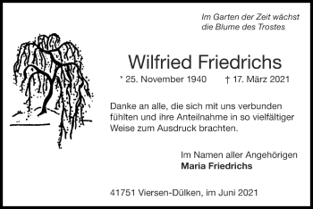 Traueranzeige von Wilfried Friedrichs von Zeitung am Sonntag