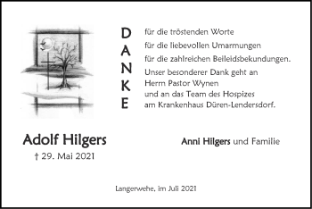Traueranzeige von Adolf Hilgers von Zeitung am Sonntag