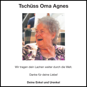 Traueranzeige von Agnes  von Zeitung am Sonntag