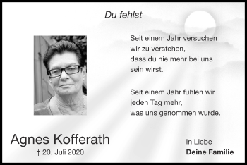 Traueranzeige von Agnes Kofferath von Zeitung am Sonntag