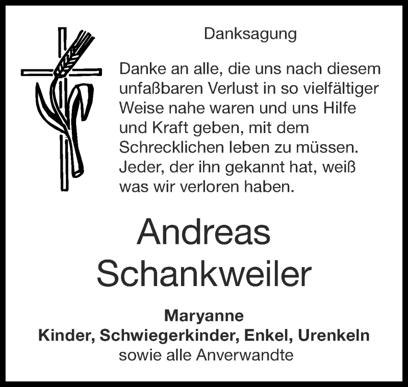  Traueranzeige für Andreas Schankweiler vom 01.08.2021 aus Zeitung am Sonntag