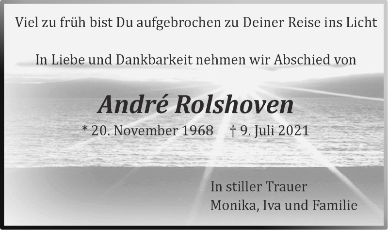  Traueranzeige für André Rolshoven vom 24.07.2021 aus Aachener Zeitung / Aachener Nachrichten