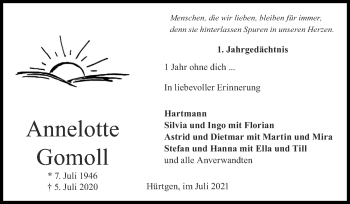 Traueranzeige von Annelotte Gomoll von Zeitung am Sonntag