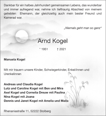 Traueranzeige von Arnd Kogel von Aachener Zeitung / Aachener Nachrichten