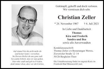 Traueranzeige von Christian Zeller von Zeitung am Sonntag