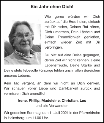 Traueranzeige von Ein Jahr  von Zeitung am Sonntag