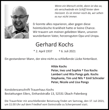 Traueranzeige von Gerhard Kochs von Zeitung am Sonntag