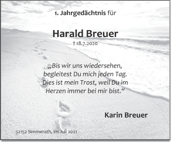 Traueranzeige von Harald Breuer von Zeitung am Sonntag