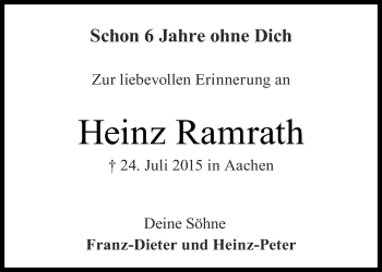 Traueranzeige von Heinz Ramrath von Aachener Zeitung / Aachener Nachrichten