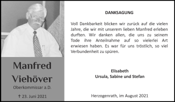 Traueranzeige von Manfred Viehöver von Zeitung am Sonntag