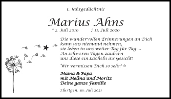 Traueranzeige von Marius Ahns von Zeitung am Sonntag