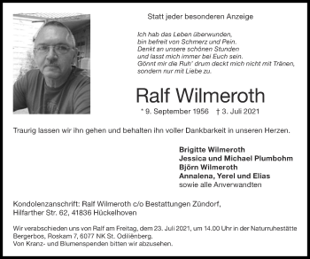 Traueranzeige von Ralf Wilmeroth von Zeitung am Sonntag