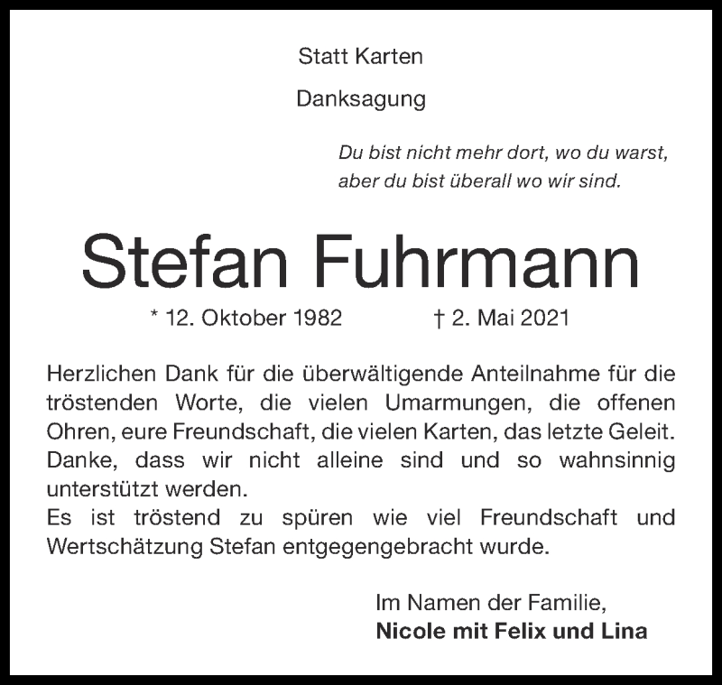  Traueranzeige für Stefan Fuhrmann vom 04.07.2021 aus Zeitung am Sonntag