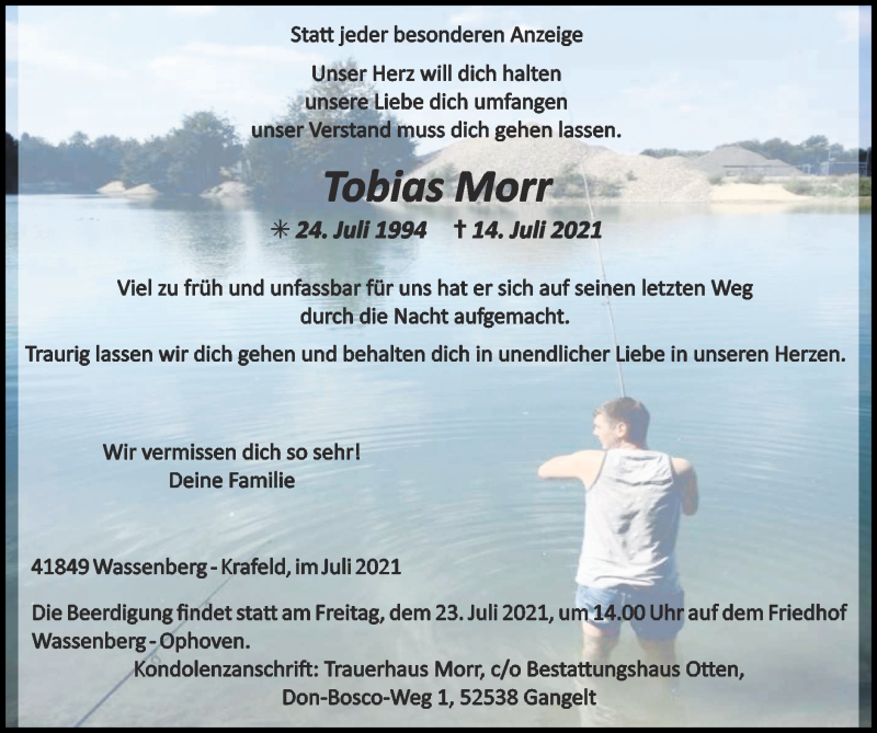  Traueranzeige für Tobias Morr vom 18.07.2021 aus Zeitung am Sonntag
