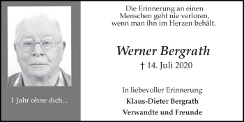 Traueranzeige von Werner Bergrath von Zeitung am Sonntag